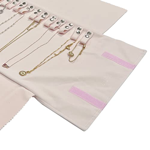 Unionplus Velvet Travel Jewelry Case Roll Bag Organizer For Necklaces Only, Pink #TOP3