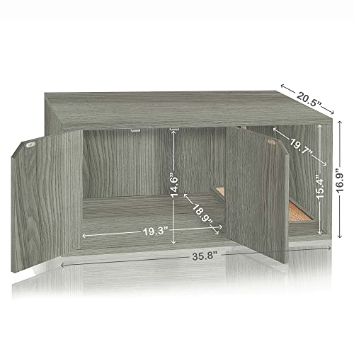 WAY BASICS Cat Litter Box Enclosure Pet House - Odor Control Modern Furniture (Tool-free Assembly) Grey - Thumbnail 2