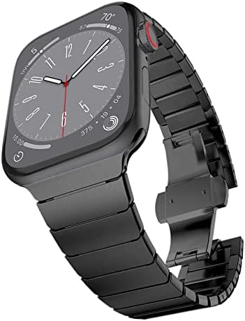 WINGLE Compatible with Apple Watch Ultra Strap 49mm 45mm 44mm 42mm Men Stainless Steel Link Band Replacement Metal Band for iWatch Strap 49mm Ultra 45mm 44mm 42mm SE Series 8 7 6 5 4 3 2 1,Black