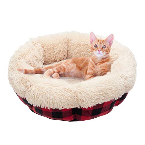 SCENEREAL Self Warming Cat Bed Mat - Furry Donut Bed for Small Dogs & Cats, Soft Plush Pet Calming Bed, Comfortable Fur Cuddler Bed, Anti-Slip Thermal Pet Sleeping House for Puppies, Kittens