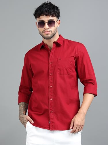 Image of Men Slim Fit Solid Spread Collar Casual Shirt