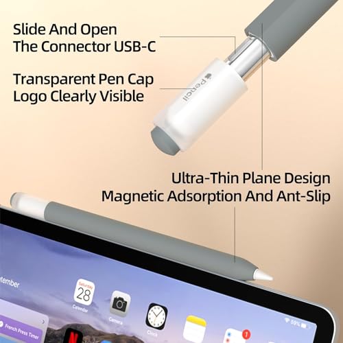 Image of Pencil Case for Apple Pencil (USB-C), Silicone Protective Cover Sleeve, Supports Magnetic Attachment (Gray)