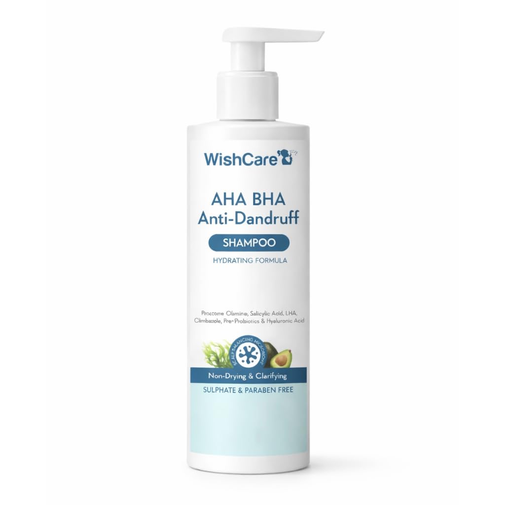 WishCare Hydrating Anti Dandruff Shampoo | 100% Dandruff Reduction | Removes Flakes & Hydrates Scalp | Proven Clinically | Piroctone Olamine, AHA & BHA | Paraben & Sulphate Free | 250ml