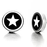 Beautiful Mens Star Stud Stainless Steel Earrings Silver & Black