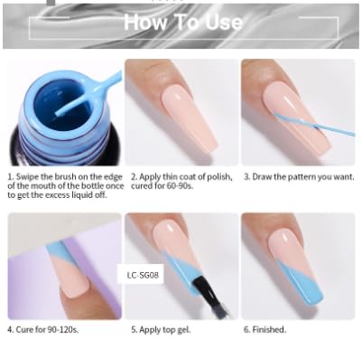 Miniatura 6 de Esmalte de uñas de gel de pintura metálica, pincel fino, esmalte de gel UVLED, esmalte de uñas pintado, kit de suministros de arte de uñas para el