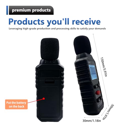 BAIFULAI Dezibel Messgerät: 30 dB bis 130 dB Tragbares Schallpegelmesser mit LCD-Display, Tragbares SPL-Messgerätdb, Messgerät geeignet für Zuhause, Büro, Baustelle, Fabrik usw