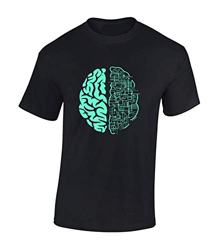 Image of Crown Designs Brain Circuit Cool Funky Geek Nerd Premium Quality Regular Fit T-Shirt Top for Men and Teens - Black/L