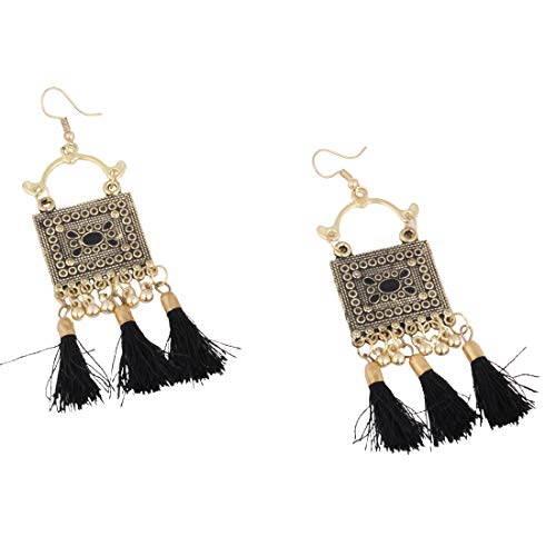 Smart Retail Oxidized Brass Dangler Earrings/Bali/Jhumka with Thread Tassel for Women (Black) (B081XY73CM) Amazon Price History, Amazon Price Tracker