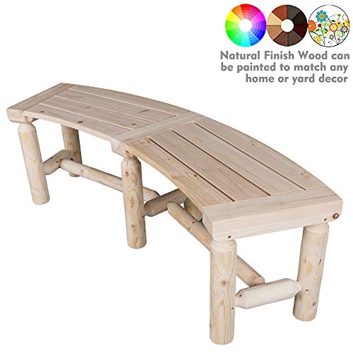 kdgarden Outdoor Wooden Curved Backless Bench Rustic Style 3ft Cedar/Fir Wood Log Fire