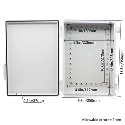 Image of Zulkit Junction Box,IP67 Waterproof Electrical Box Hinged Cover Stainless Steel Buckle Plastic Enclosure for Project w Mounting Plate Wall Bracket and 2 Cable Gland Grey 13.8 inchx9.8 inchx5.9 inch /350x250x150mm