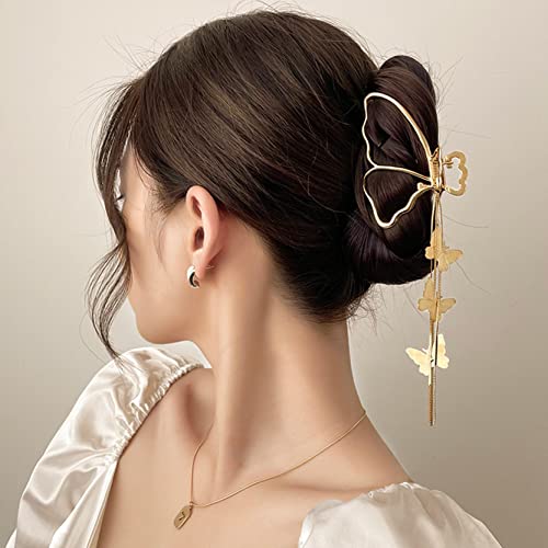 4 Pack Metal Big Gold Butterfly Hair Clips With Pearl Clamp Tassel Nonslip Hair Claw Hair Accessories For Women Girls For Thinner Thick Hair Styling #TOP2