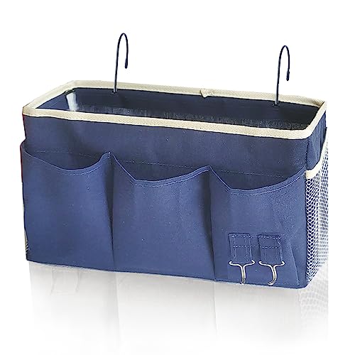 SMALIGOLA Bedside Caddy, Bedside Hanging Storage Organizer forBunk and Hospital Beds,College Dorm Bed，Can be Placed Glasses Books Mobile Phones(Navy Blue 1)
