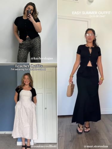 Image of Imily Bela Womens Short Sleeve Y2K Summer Tops Button Down Tshirt Ribbed Knit Slim Fit Sweater Cropped Cardigan