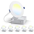 OHBULBS 4 Inch Ultra-Thin LED Recessed Light with Junction Box (6 Pack) Dimmable Canless Wafer Downlight, 5CCT Selectable (2700K–5000K) Adjustable Wattage, 1050LM High Brightness, ETL&FCC Certified
