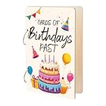 SUPERDANT Cards of Birthdays Past Greeting Card Organizer Birthday Cake Planning Book Binder Cards Keeper Card Holder Wooden Loose Leaf Photo Album 2-Rings Cover Keepsake for Birthday Holiday