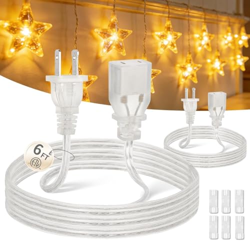 PEESIN 2 Pack Clear Extension Cord 6 Feet,2 Prong Clear