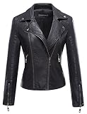 Tanming Women's Faux Leather Moto Biker Short Coat Jacket (Black6-XL)