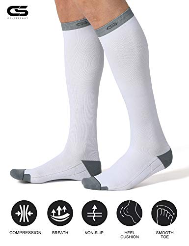 Cs Celersport 3 Pairs Compression Socks For Men And Women 20-30Mmhg Circulation Socks For Running, Traveling, Shin Splints, Nurse, Athletic And Pregnancy White #TOP3