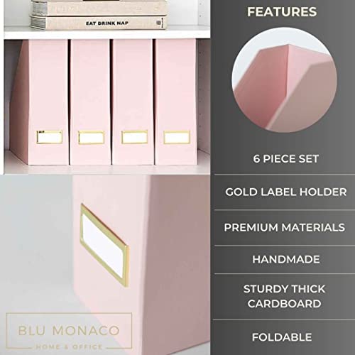 Blu Monaco Set Of 6 Foldable Pink Cute Magazine Holders With Gold Label Holders - Stylish Magazine Storage For Desk, Shelves, And Closets - Book Bins, Files Organizers And Document Storage #TOP4
