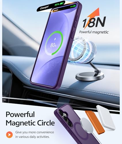 Image of FNTCASE for Samsung Galaxy S25 /S24 Case: Galaxy S24 /S25 Phone Case [Fit with Magsafe] Translucent Matte Case [Screen Protector] Military Grade Shockproof Protective Phone Cover-Purple