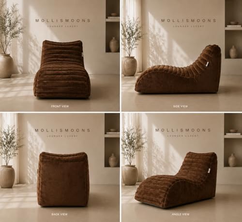 Image of Mollismoons Faux Fur Bean Bag Chair Cover for Adults & Kids | Luxury Lounger & Round Floor Sofa Seating | Modern Cozy Feel | No Beans Included (Brown, Lounger)