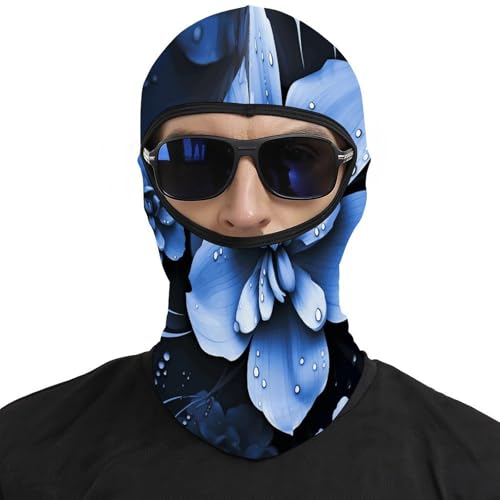 Balaclava para hombres y mujeres con estampado azul floral, máscara facial térmica para tiempo frío, equipo para motocicleta y esquí miniatura 3