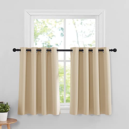 RYB HOME Room Darkening Curtain Tiers for Bedroom, Half Window Covering Blackout Drapes for Living Room/Cafe Shop, Short Curtains for Kitchen, Wide 52 x Long 36 inch, Biscotti Beige, 2 Panels