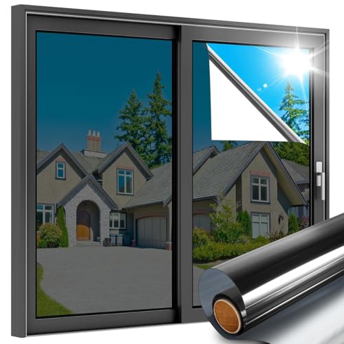 Window Film One-Way Privacy Mirror Daytime Privacy Window Tint Reflective Glass Film for Home & Office Smooth Glass Door Non-Adhesive Heat Insulation UV Blocking Dual Side DIY (50x500cm)