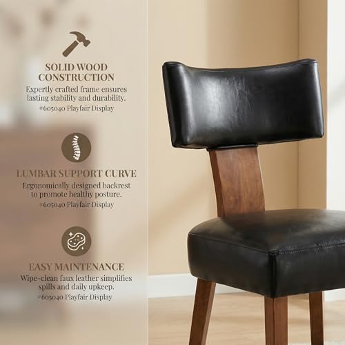 Image of HNY Century Modern Dining Chairs Set of 6, Farmhouse PU Leather Upholstered Accent Chair Curved Backrest Kitchen Chairs, with Hardwood Frame, Black 6PC