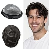 LYRICAL HAIR Toupee for Men All Poly Skin Hairpieces Black Brown Blonde Human Hair System Replacement Natural All Pu Wig (1B Off Black)