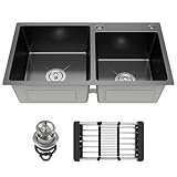Vivrhintty 30-inch Black Kitchen Sink, Double Bowl...