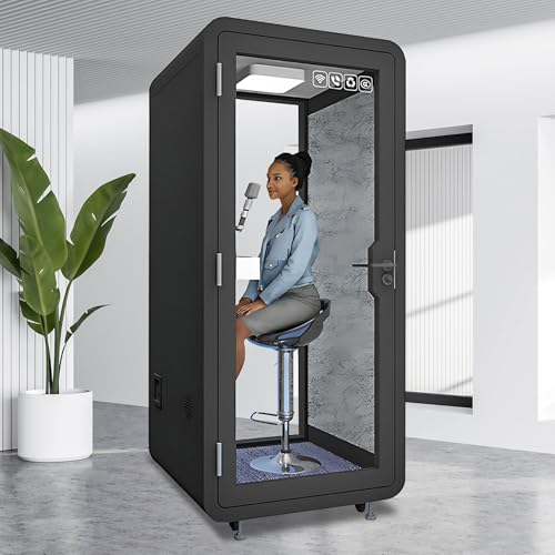 X-Comfot Office Sound Booth with Audio Privacy - Portable Soundproof Booth Includes Black Modern Design,Modern Room with Light,Fans, Socket Metal Frame for Telephone Booth (39.37IN)