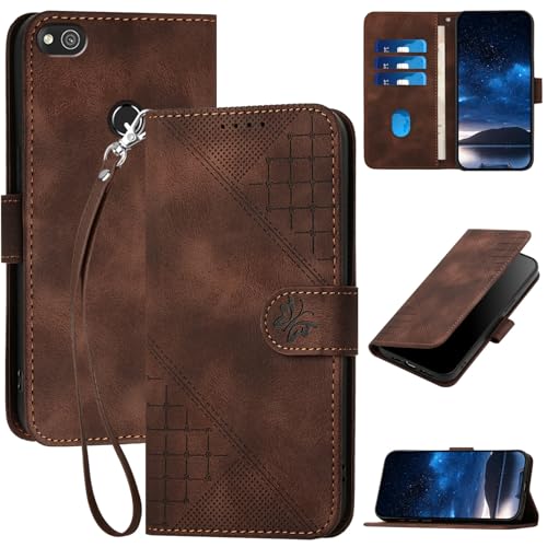 Jiajihua Funda Compatible con Huawei P8 Lite (2017),Compatible con Huawei P8 Lite (2017) Funda de teléfono Cierre magnético Ranura para Tarjetas Flip Stand Lanyard Brown