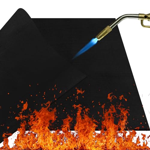 WINKIO Feuerfeste Unterlage, Hitzebeständig Hitzeschutzmatte 50x50cm, 5mm Stark Carbonfilz Feuerschutzmatte mit Aufbewahrungstasche, Feuerfeste Matte für BBQ Grills,Camping,Schweißen,Kamin,Rasen