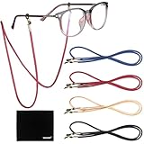 Tomorotec [4 Pack Eyeglasses Holder Strap Cord, Eyeglass Retainer, PREMIUM PU LEATHER Eyeglasses String Holder Chain Necklace, Glasses Cord Lanyard with Free Microfiber Cleaning Cloths (4 Colors)