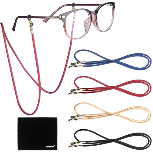Tomorotec - Tomorotec [4 Pack] Eyeglasses Holder Strap Cord, Eyeglass Retainer, PREMIUM PU LEATHER Eyeglasses String Holder Chain Necklace, Glasses Cord Lanyard with Free Microfiber Cleaning Cloths (4 Colors)