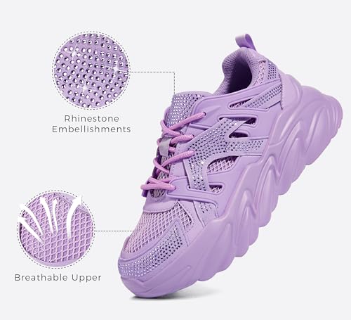 LUCKY STEP Women's Chunky Rhinestone Fashion Sneakers | Sparkly Platform Thick Dad Rave Mesh Walking Shoes2