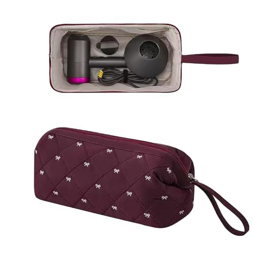 RSRSLEII Large Quilted Hair Tools Travel Bag with Bow Pattern,Waterproof Hair Styling Accessories Storage Case for Shark FlexStyle, Dyson Airwrap Hair Dryer, Curling Iron, Revlon Hair Tools(Wine Red) by RSRSLEII - Used condition - US$11.67