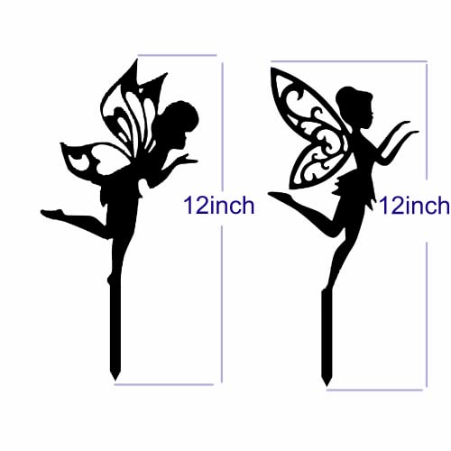 Garden Stake Metal Outdoor Decoration - Fairy Garden Stakes Outdoor Garden Decor Fairy Art Lawn Garden Silhouette Black Fairy Silhouette Stake For Yards, Gardens Spring Decor - Set Of 2 #TOP1
