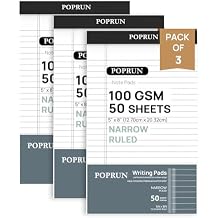 POPRUN Mini Note Pads 3 Pack, Bright White Paper with Cardback, Narrow Ruled 50 Sheets 5" x 8", Small Notepads Easy Carry for Work, Home, School Supply
