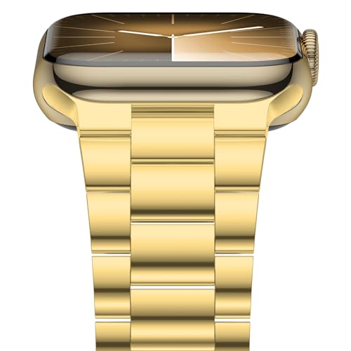 iiteeology Lightweight Stainless Steel Band Designed for Apple Watch Series 1-11, 42mm, 41mm, 40mm, 38mm, SE2&SE3, Replacement iWatch Bands for Women, Gold