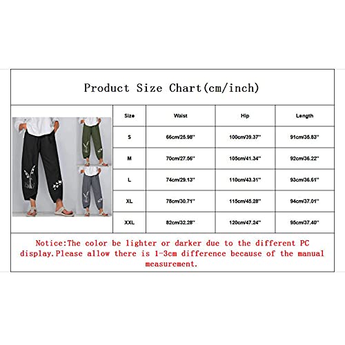 Kingspinner Womens Capri Graphics Pants Women's Casual Cotton Linen Pant Casual Pants Comfy Trousers With Pockets #TOP4