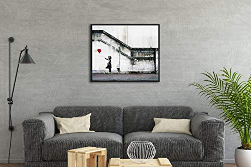 Wieco Art Framed Canvas Wall Art Canvas Prints Of Banksy Grafitti Girl With Red Balloon Abstract Artwork For Wall Decor Home Decorations Black Frame Banksy #TOP1