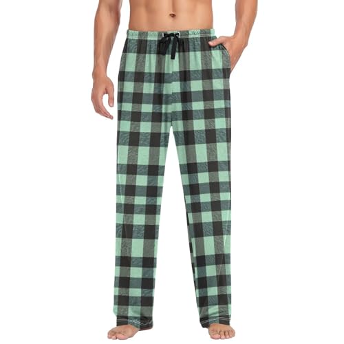GuoChe Paleturquoise Buffalo Plaid Check Tartan Scotland Thin Pajama Pants For Men Pyjama Pants with pockets for Autumn Xmas Gifts X-Large3