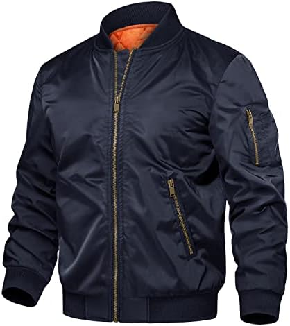 TACVASEN Men's Jackets Classic Winter Warm Thicken Bomber Sportswear Zip Pockets Navy, M