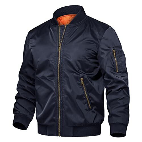 Tacvasen Men's Jackets Classic Winter Warm Thicken Bomber Sportswear Zip Pockets Navy, M #TOP25