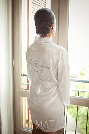 Personalized Mrs. Satin Bride Robe - Bridal White Robe for Wedding Day