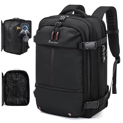 Travel Backpack with Vacuum System,60L Expandable Vacuum Backpack Travel with TSA Lock,17.3 inch Laptop Backpacks Vacpack Backpacks with Vacuum(Black,Built-in Air Pump)