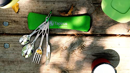 Tapirus Camp Utensils To Go | 6-Piece Portable Set | Durable Stainless Steel | Light Weight Silverware With Waterproof Carrying Case | Ideal Equipment For Your Meal On The Go | Carabiner Included #TOP5