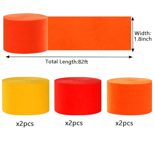 Image of We Moment Red and Orange Yellow Crepe Paper Streamers 1.8 Inch Widening 6 Rolls,Red and Orange Yellow Party Decorations Streamer 82 feet per roll for Birthday Party Decorations